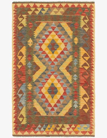 3' 2 x 5' Hand Woven Kilim Maymana Wool Rug
