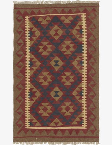 2' 9 x 4' 3 Hand Woven Kilim Maymana Wool Rug