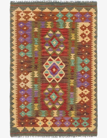 2' 9 x 4' 2 Hand Woven Kilim Maymana Wool Rug