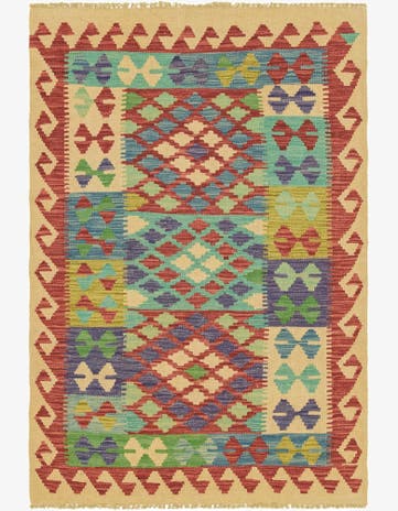 3' 2 x 4' 10 Hand Woven Kilim Maymana Wool Rug