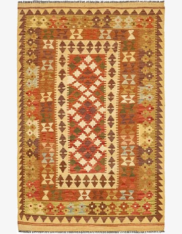 3' 4 x 5' 5 Hand Woven Kilim Maymana Wool Rug
