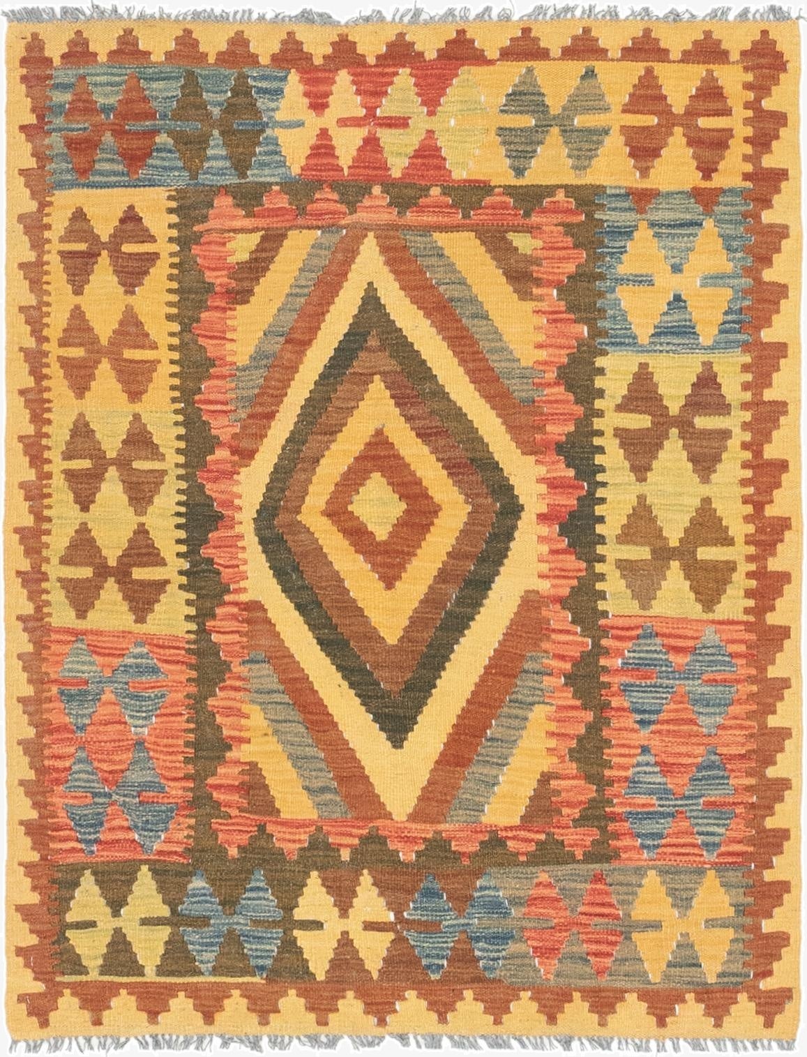 3' 4 x 4' 4  Hand Woven Kilim Maymana Wool Rug
