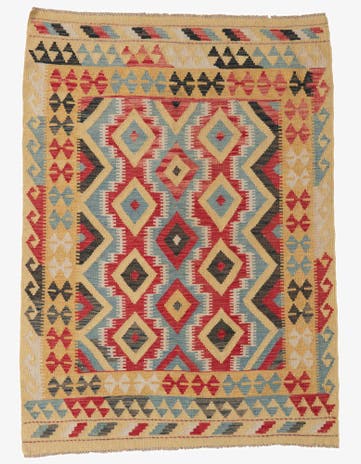 4' x 5' 5 Hand Woven Kilim Maymana Wool Rug