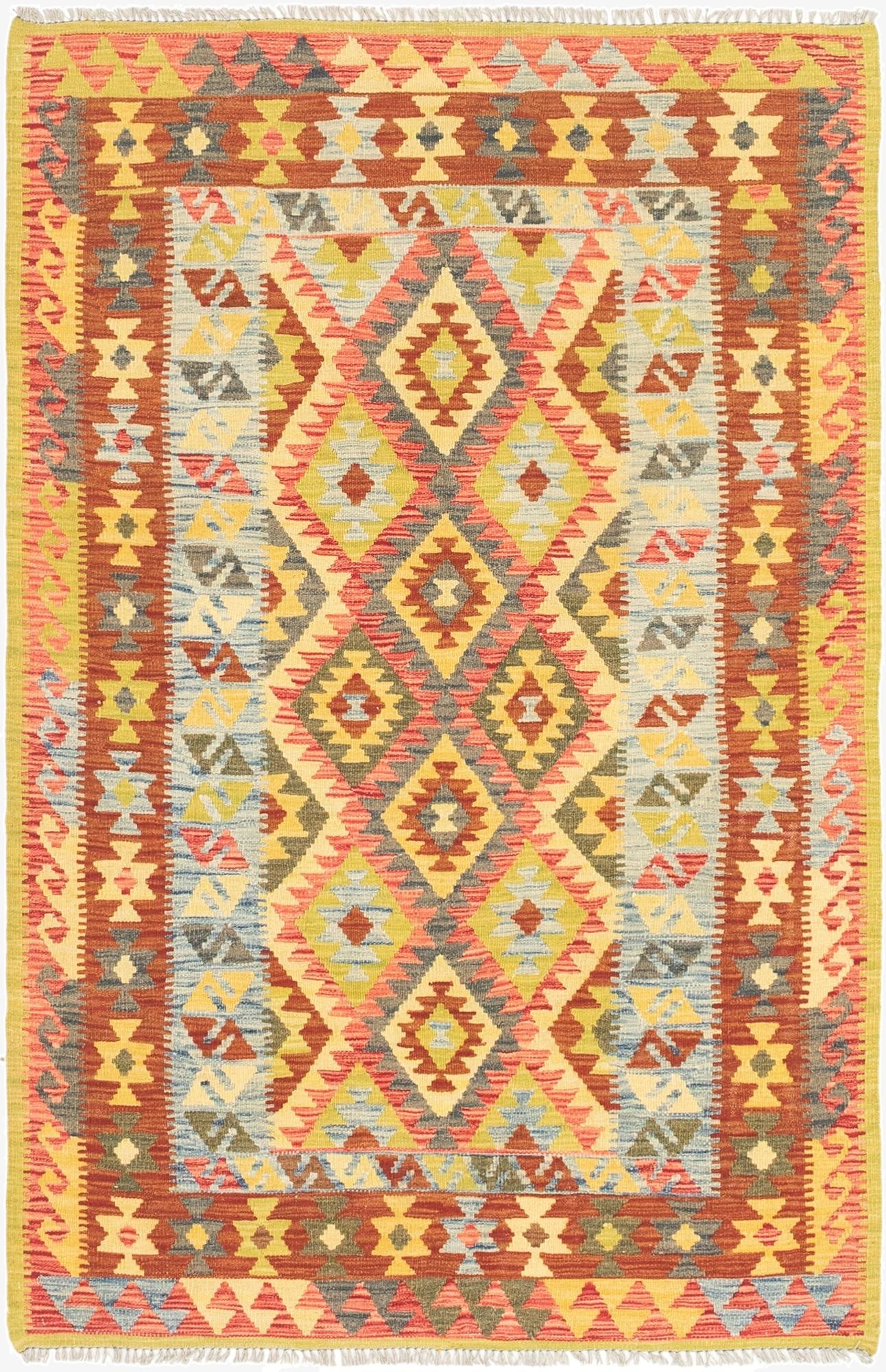 4' 3 x 6' 6  Hand Woven Kilim Maymana Wool Rug