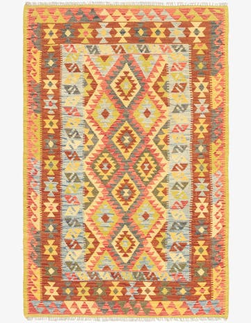 4' 3 x 6' 6 Hand Woven Kilim Maymana Wool Rug