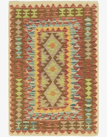 3' 2 x 4' 7 Hand Woven Kilim Maymana Wool Rug