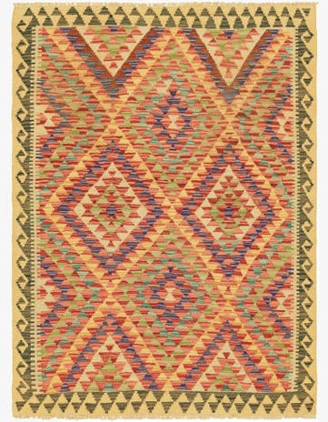3' 6 x 4' 10 Hand Woven Kilim Maymana Wool Rug