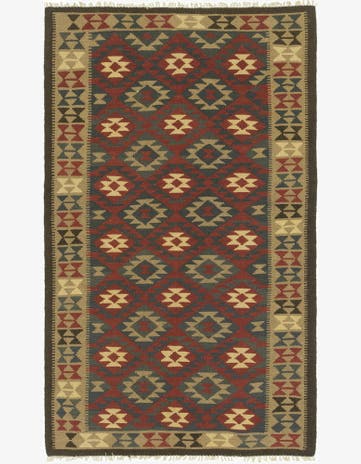5' x 8' 6 Hand Woven Kilim Maymana Wool Rug