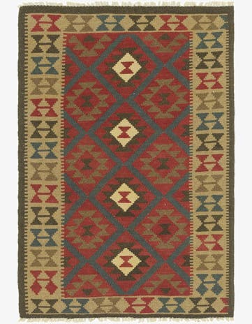 3' 4 x 4' 10 Hand Woven Kilim Maymana Wool Rug