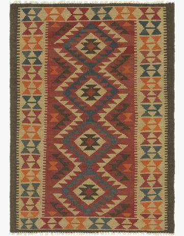 3' 4 x 4' 8 Hand Woven Kilim Maymana Wool Rug