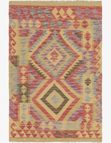 3' x 4' 8 Hand Woven Kilim Maymana Wool Rug