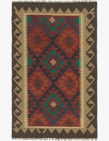 2' 9 x 4' 4 Hand Woven Kilim Maymana Wool Rug