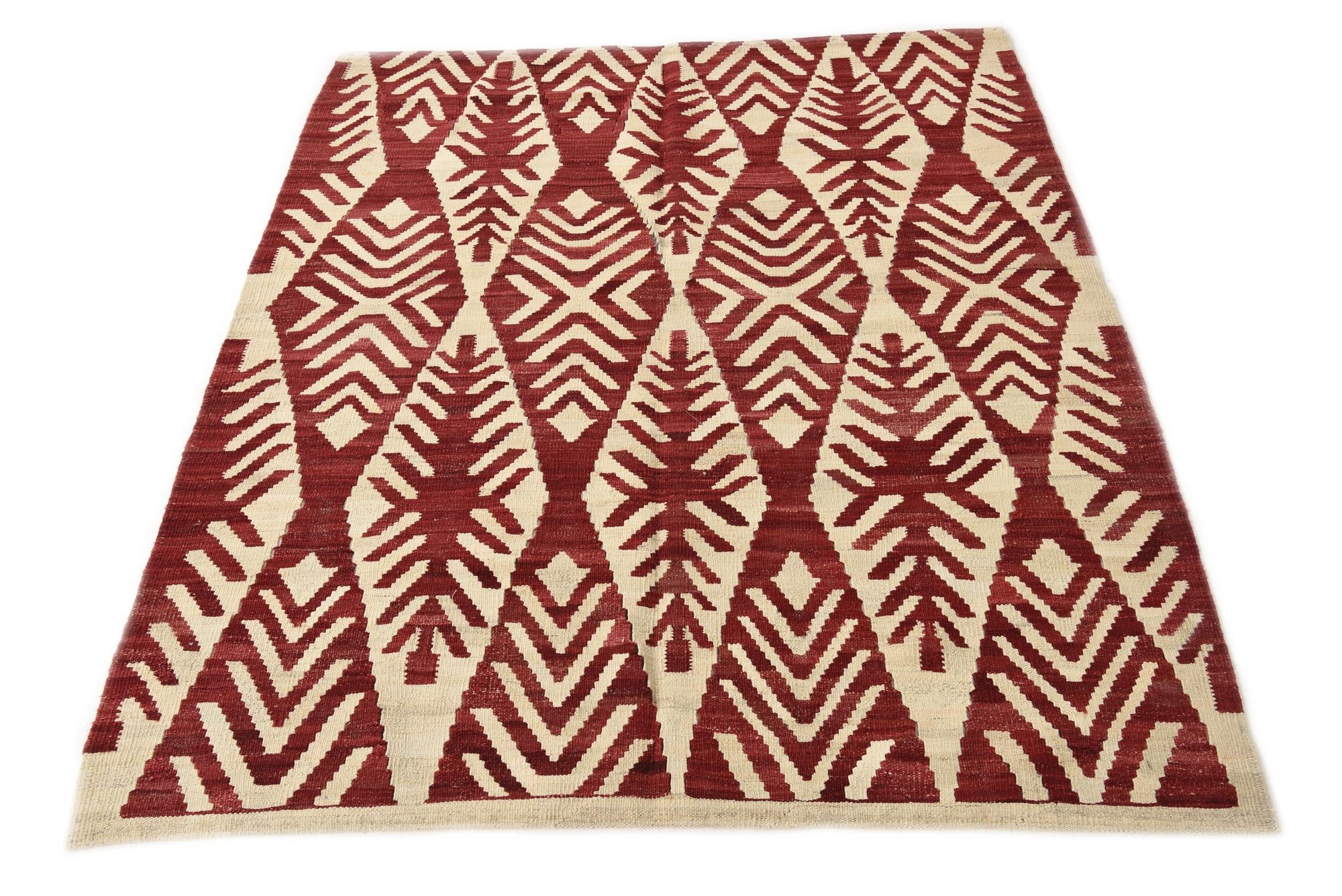 4' 9 x 5' 6 Hand Woven Kilim Modern Wool Rug