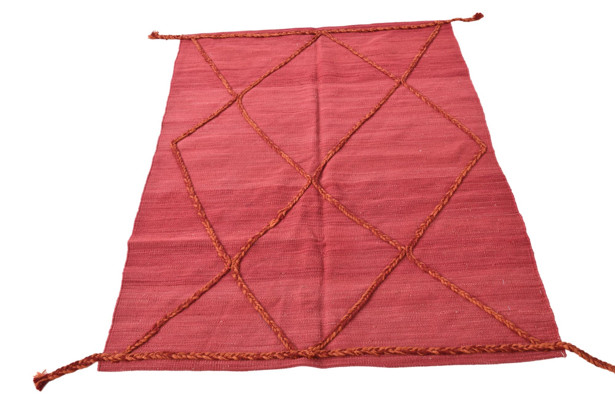 3' 4 x 4' 11 Hand Woven Kilim Modern Wool Rug