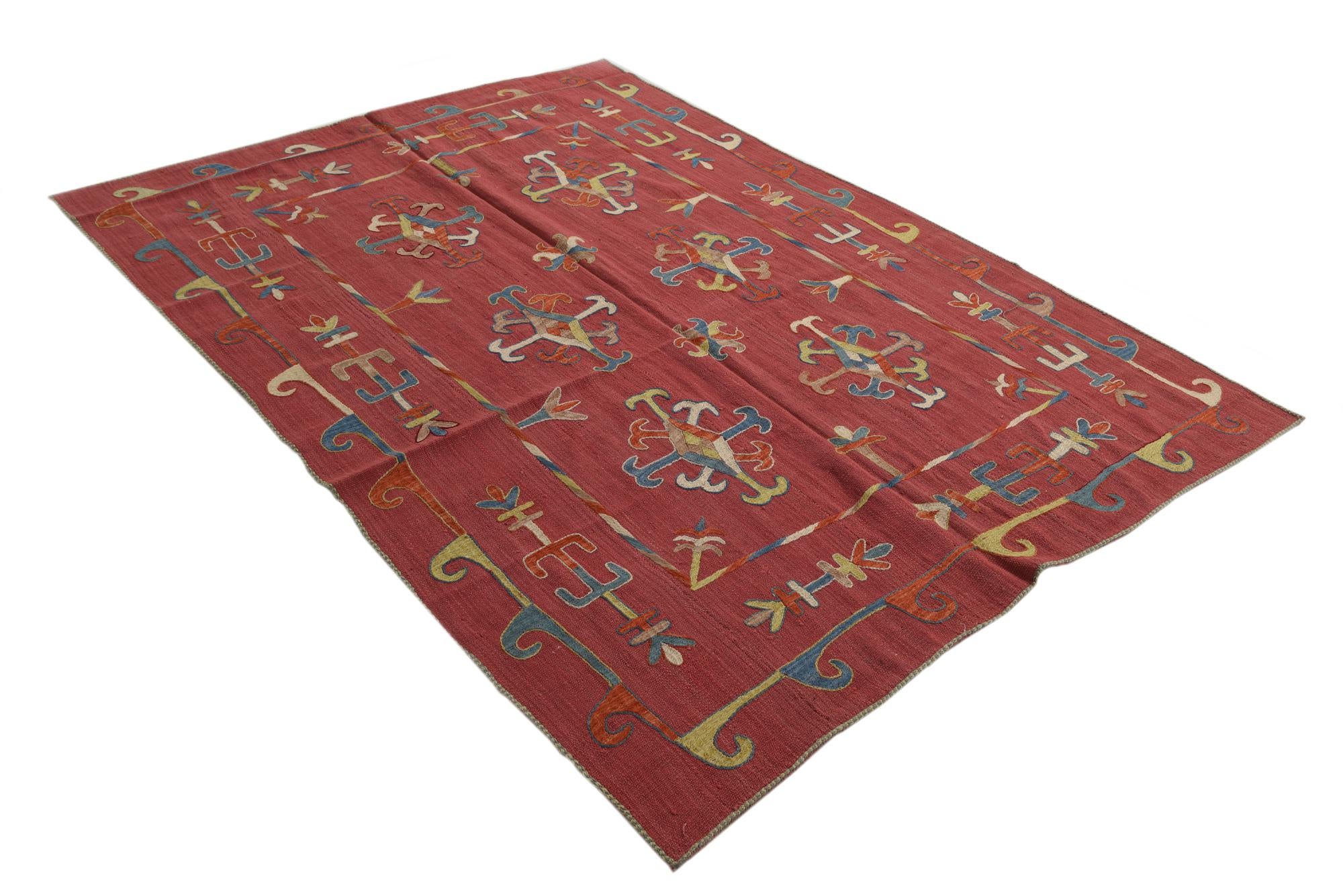 5' 5 x 7' 4 Hand Woven Kilim Suzani Wool Rug