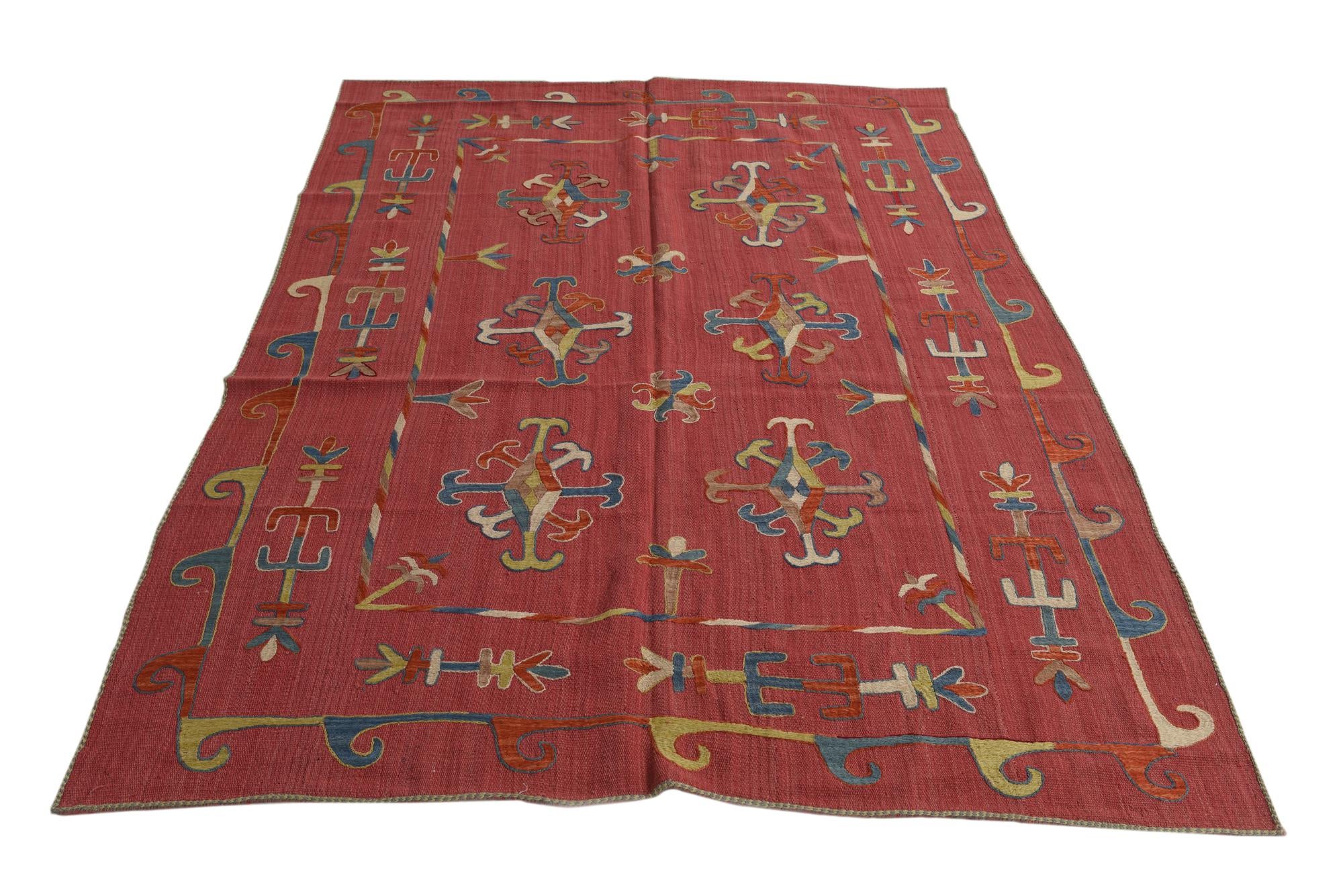 5' 5 x 7' 4 Hand Woven Kilim Suzani Wool Rug