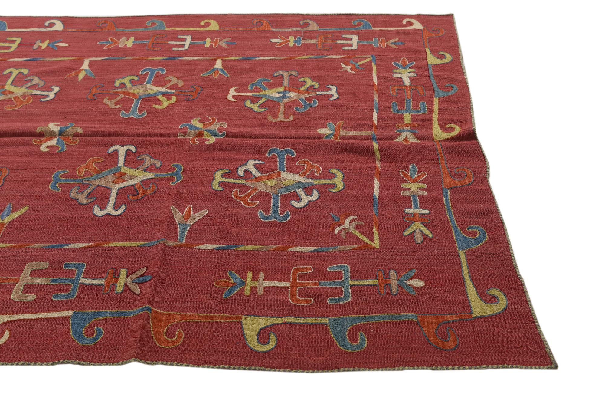 5' 5 x 7' 4 Hand Woven Kilim Suzani Wool Rug
