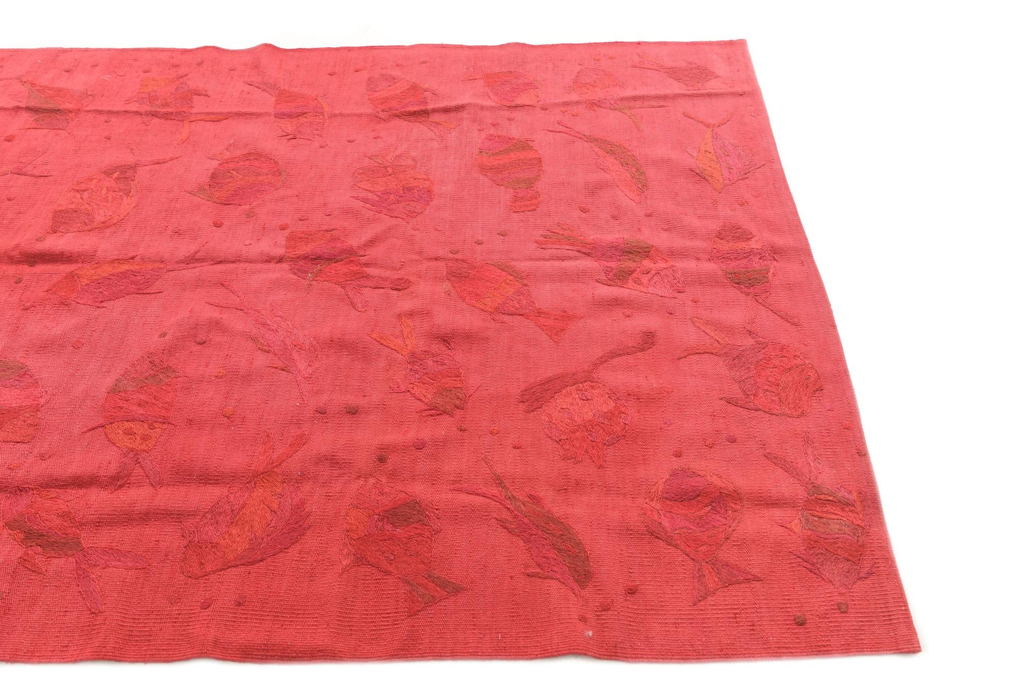 4' 10 x 6' 2 Hand Woven Kilim Suzani Wool Rug