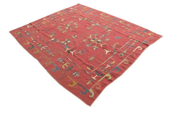 6' 3 x 7' 4 Hand Woven Kilim Suzani Wool Rug