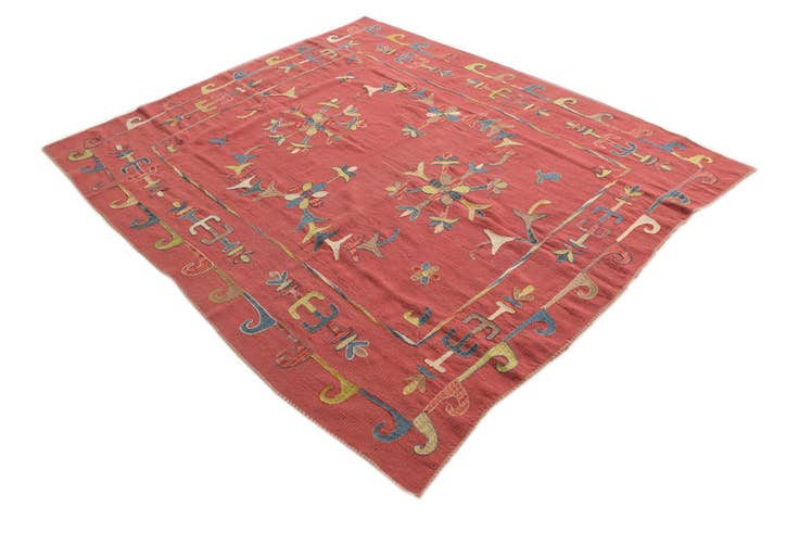 Detail image of 6' 3 x 7' 4 Hand Woven Kilim Suzani Wool Rug