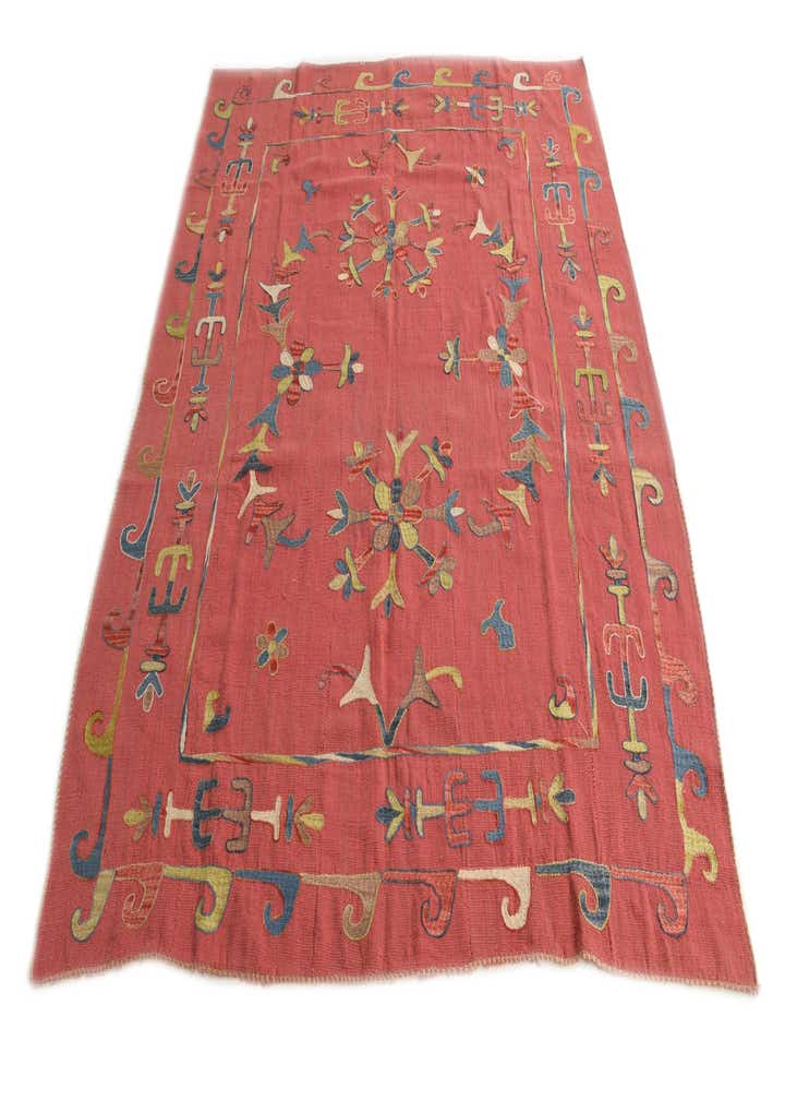 6' 3 x 7' 4 Hand Woven Kilim Suzani Wool Rug