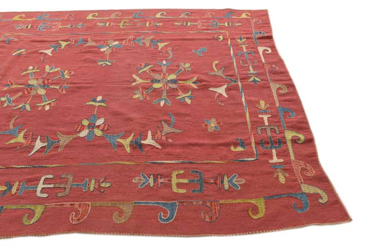 6' 3 x 7' 4 Hand Woven Kilim Suzani Wool Rug