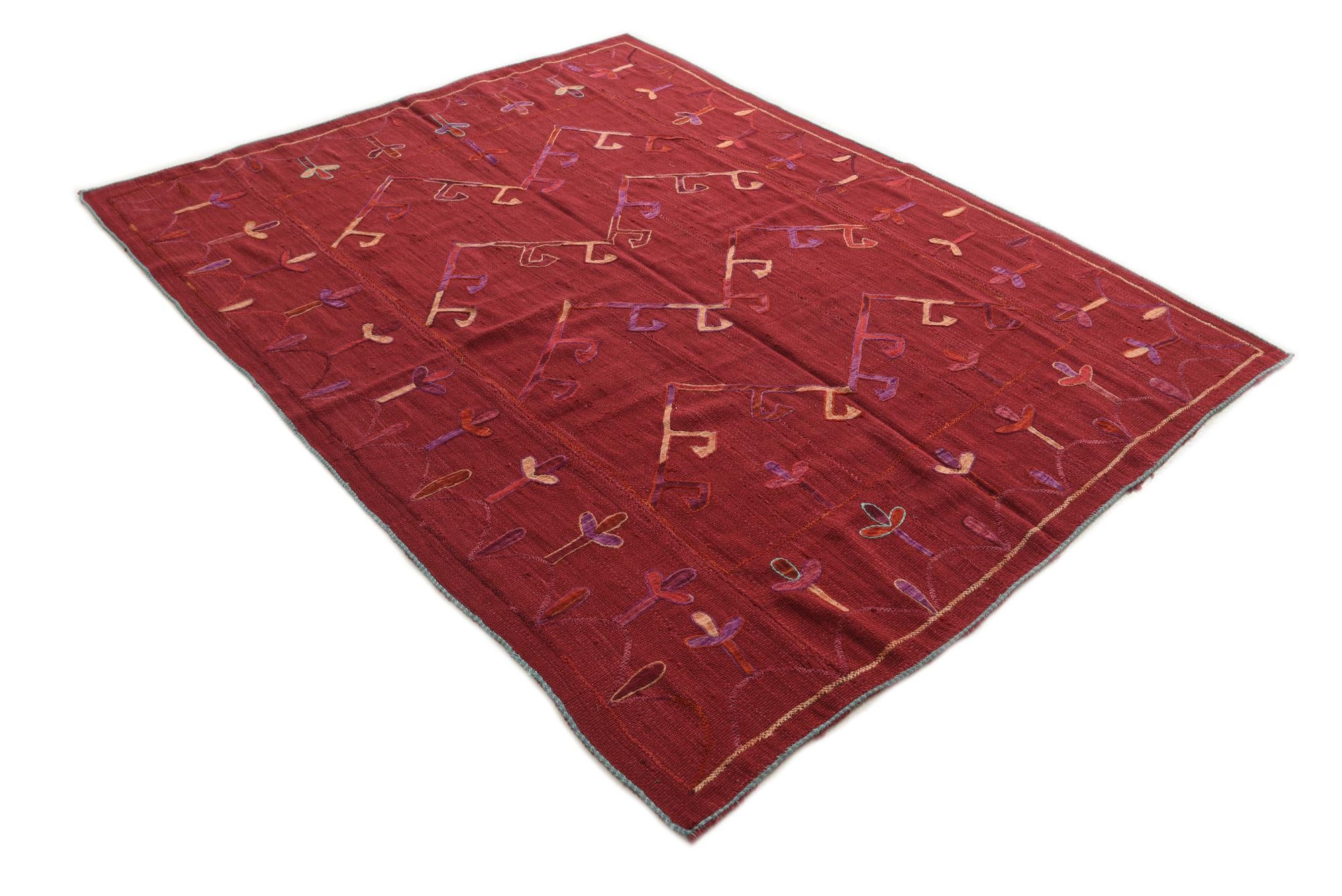 5' 7 x 7' 2 Hand Woven Kilim Suzani Wool Rug