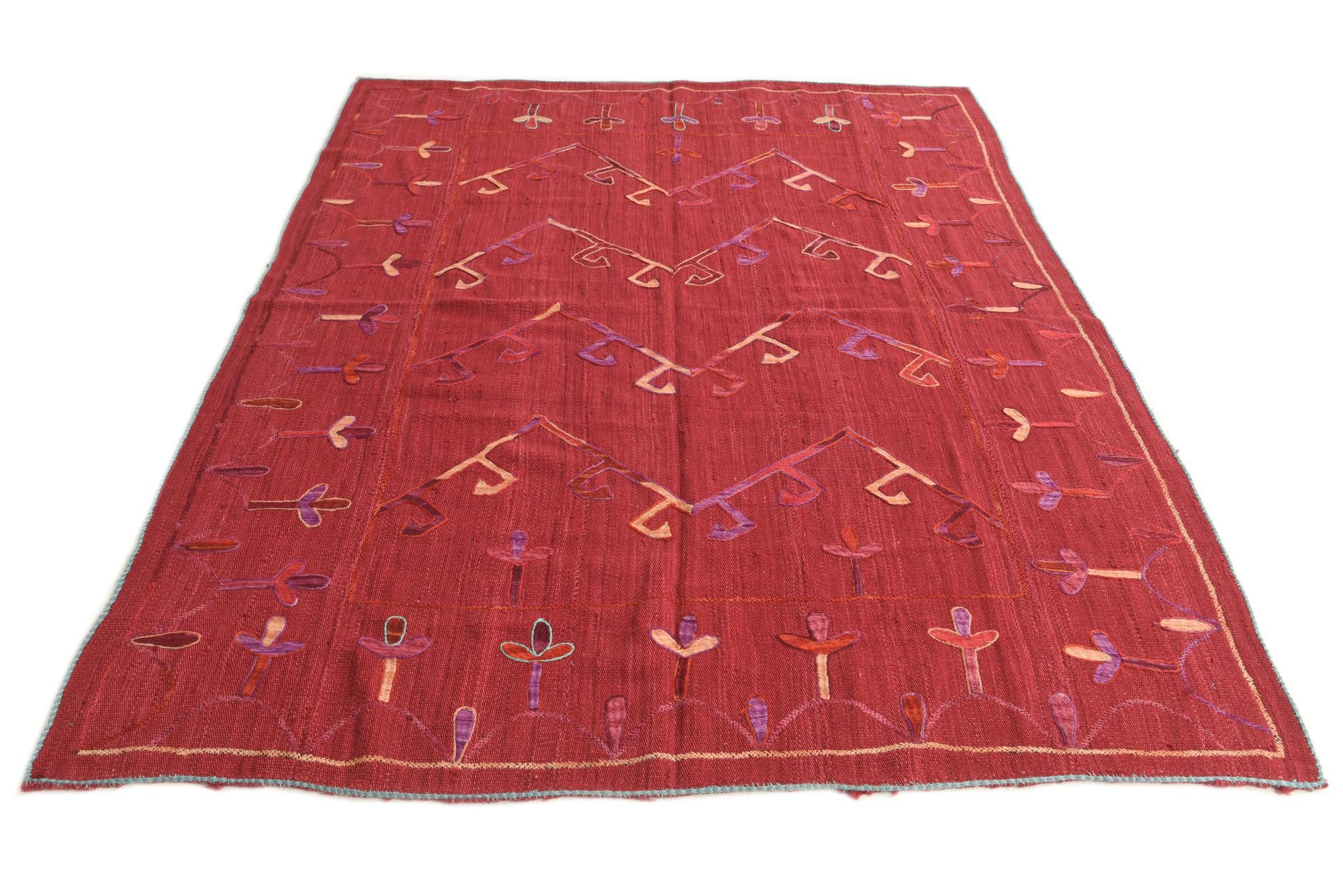 5' 7 x 7' 2 Hand Woven Kilim Suzani Wool Rug
