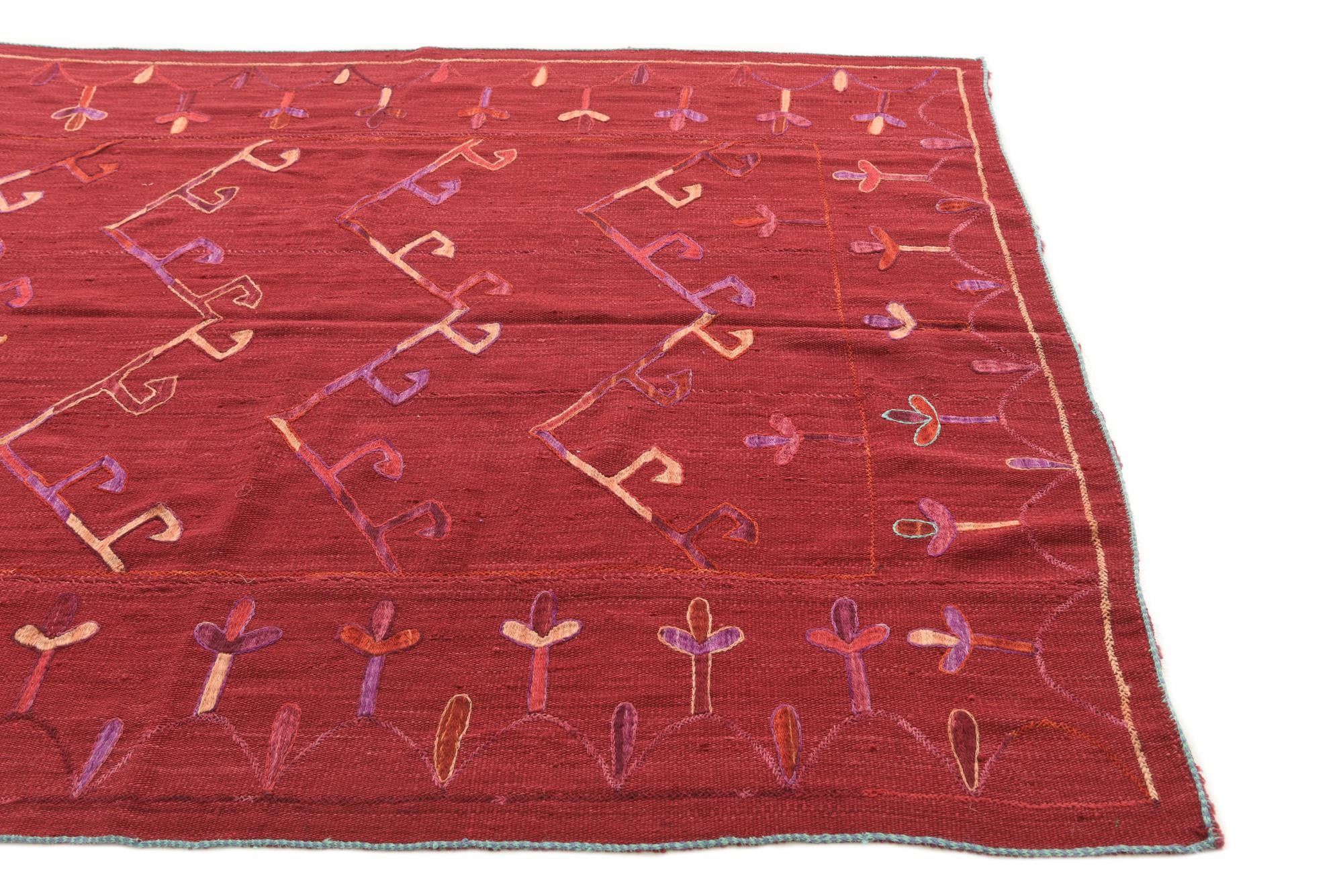 5' 7 x 7' 2 Hand Woven Kilim Suzani Wool Rug