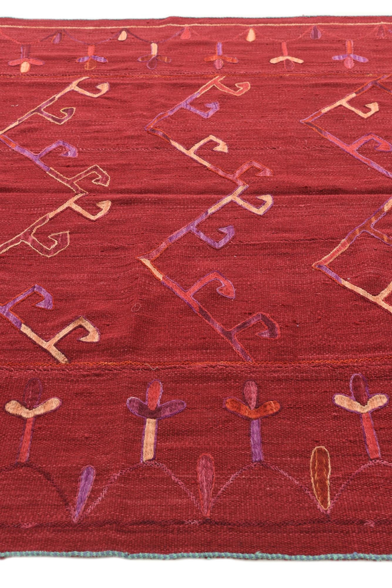 5' 7 x 7' 2 Hand Woven Kilim Suzani Wool Rug