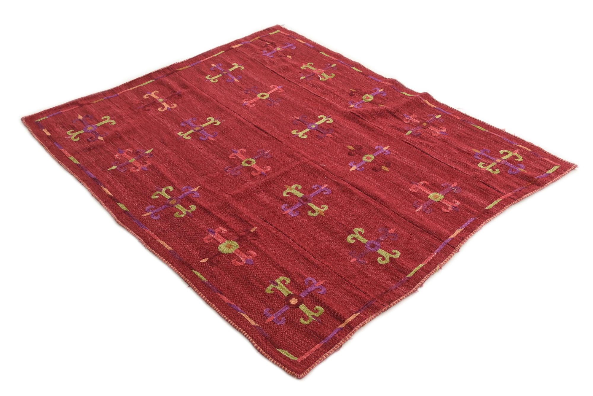 4' 4 x 5' 1 Hand Woven Kilim Suzani Wool Rug