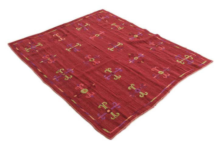 4' 4 x 5' 1 Hand Woven Kilim Suzani Wool Rug