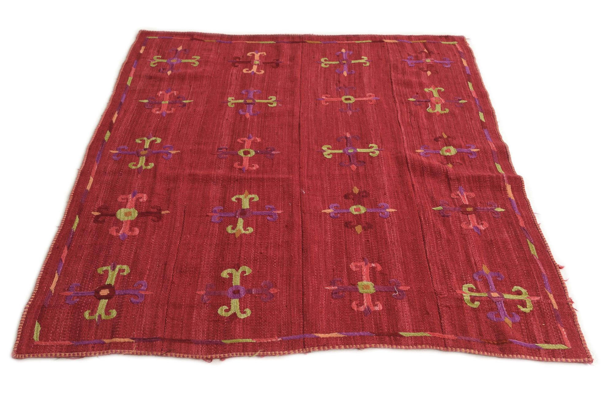 4' 4 x 5' 1 Hand Woven Kilim Suzani Wool Rug