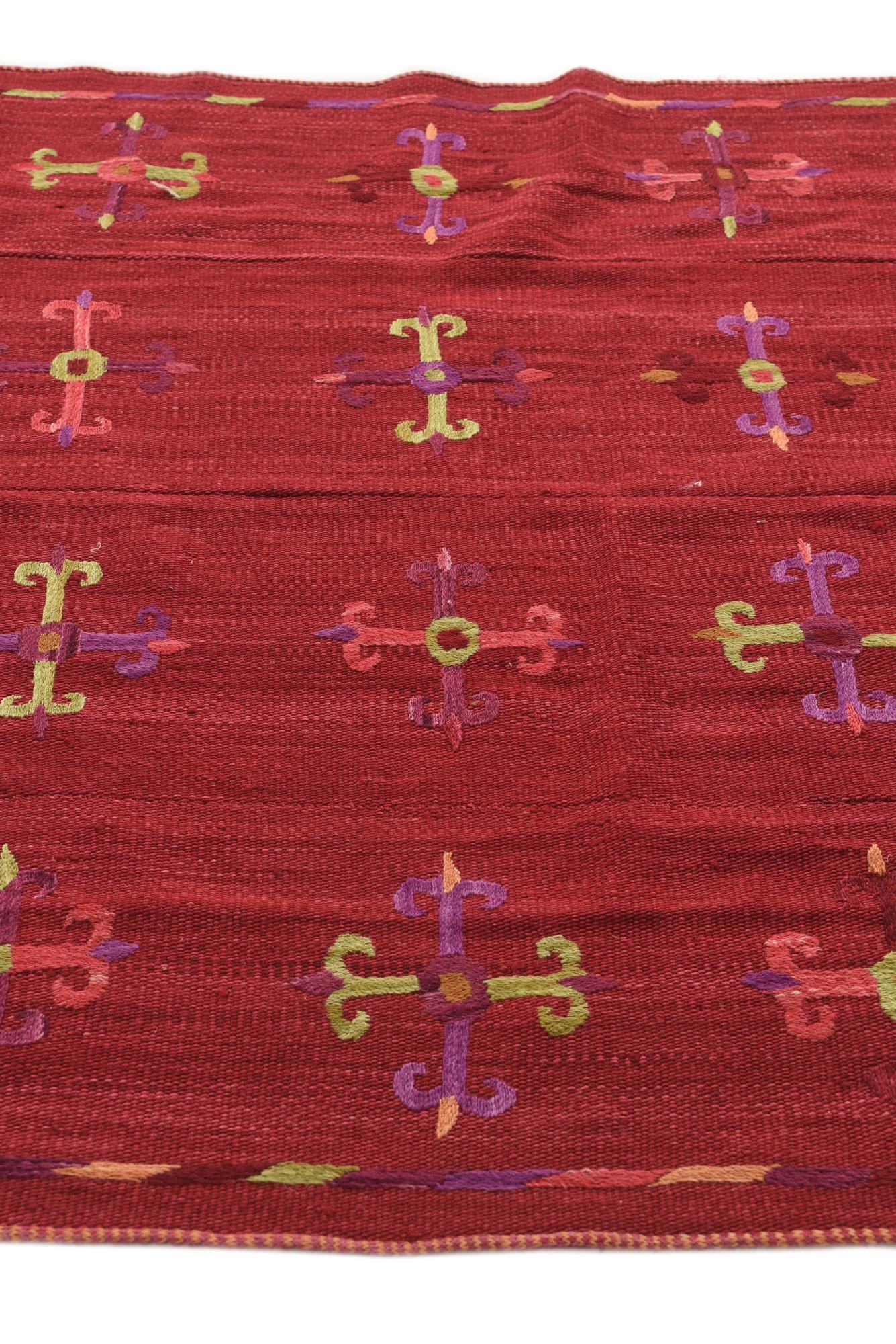 4' 4 x 5' 1 Hand Woven Kilim Suzani Wool Rug