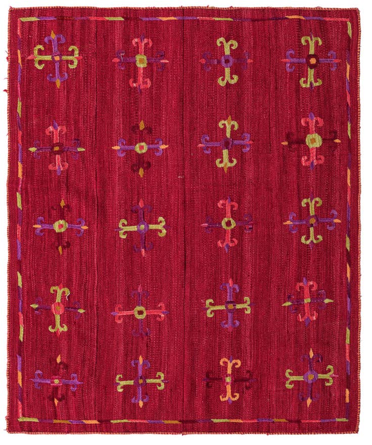 Detail image of 4' 4 x 5' 1 Hand Woven Kilim Suzani Wool Rug