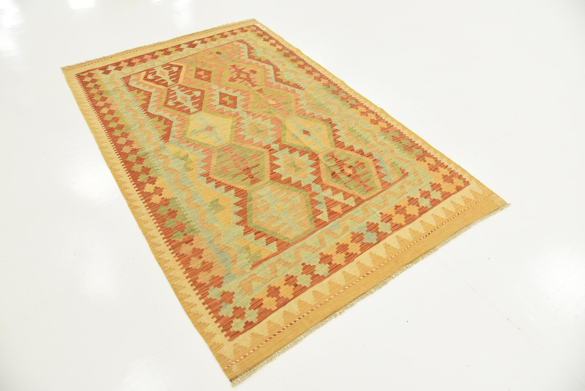 3' 11 x 6' 2 Hand Woven Kilim Waziri Wool Rug