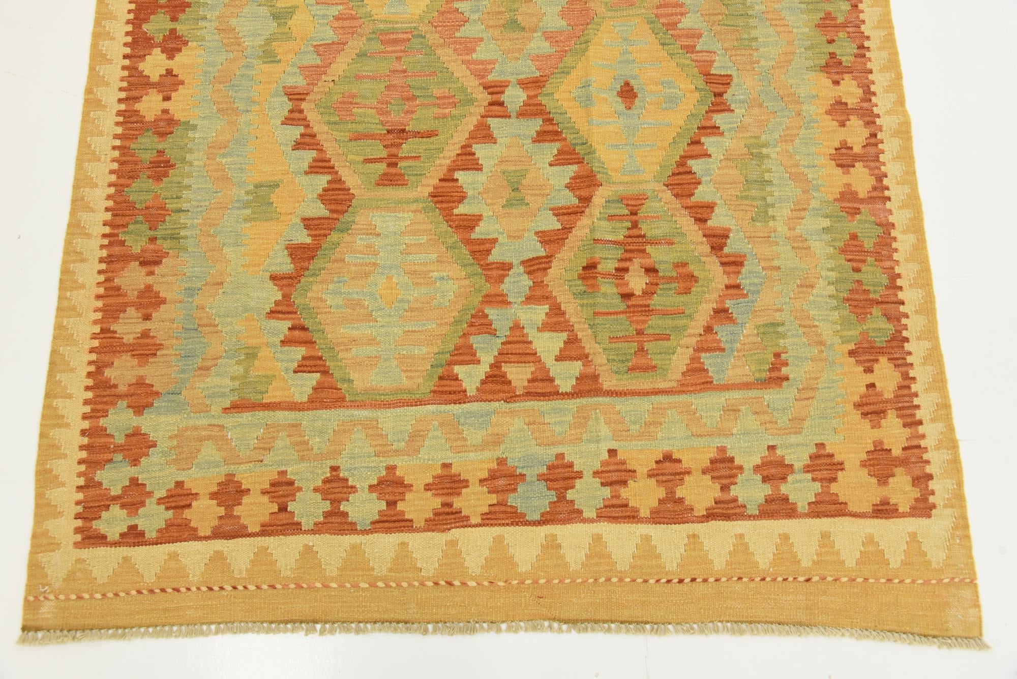3' 11 x 6' 2 Hand Woven Kilim Waziri Wool Rug