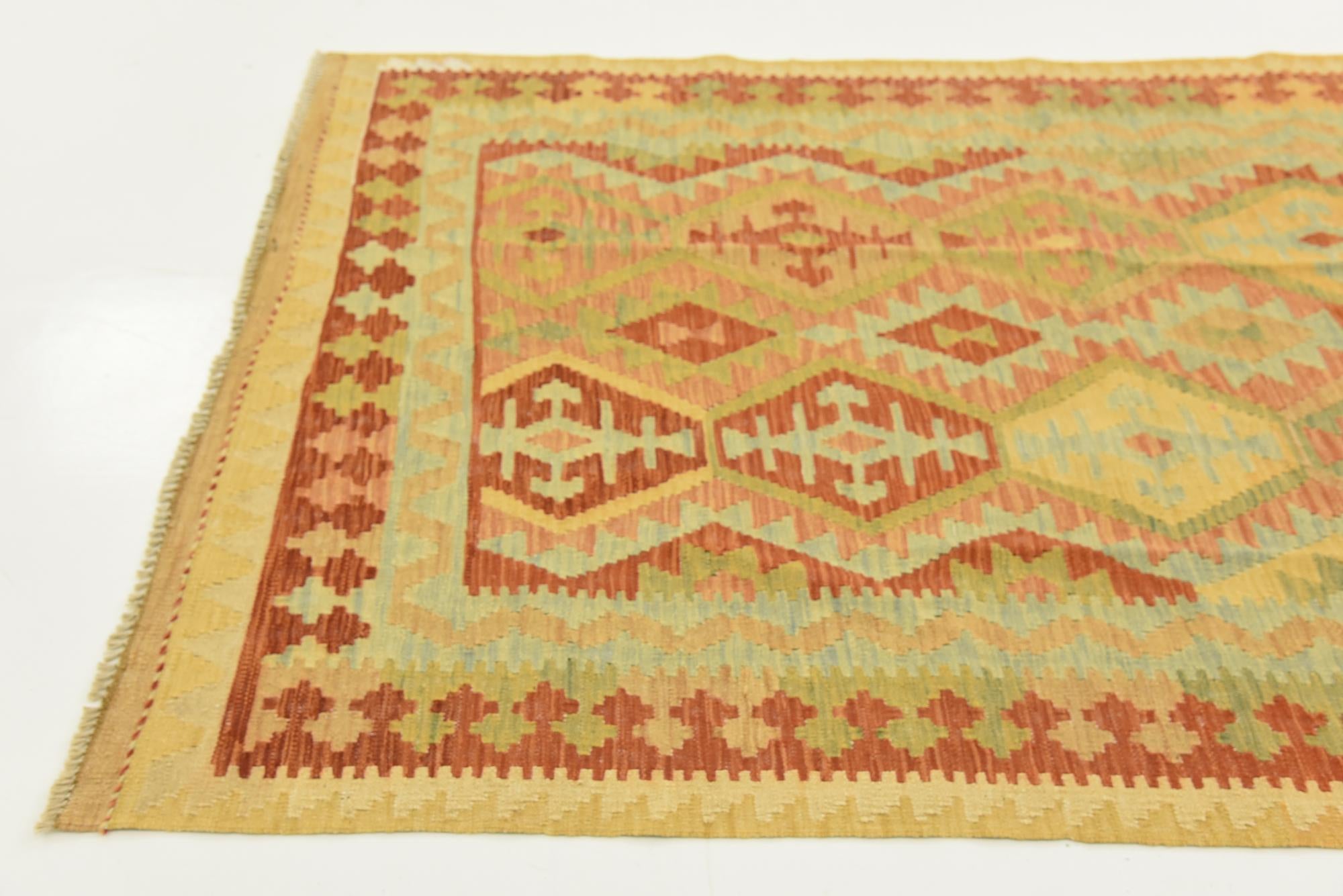 3' 11 x 6' 2 Hand Woven Kilim Waziri Wool Rug