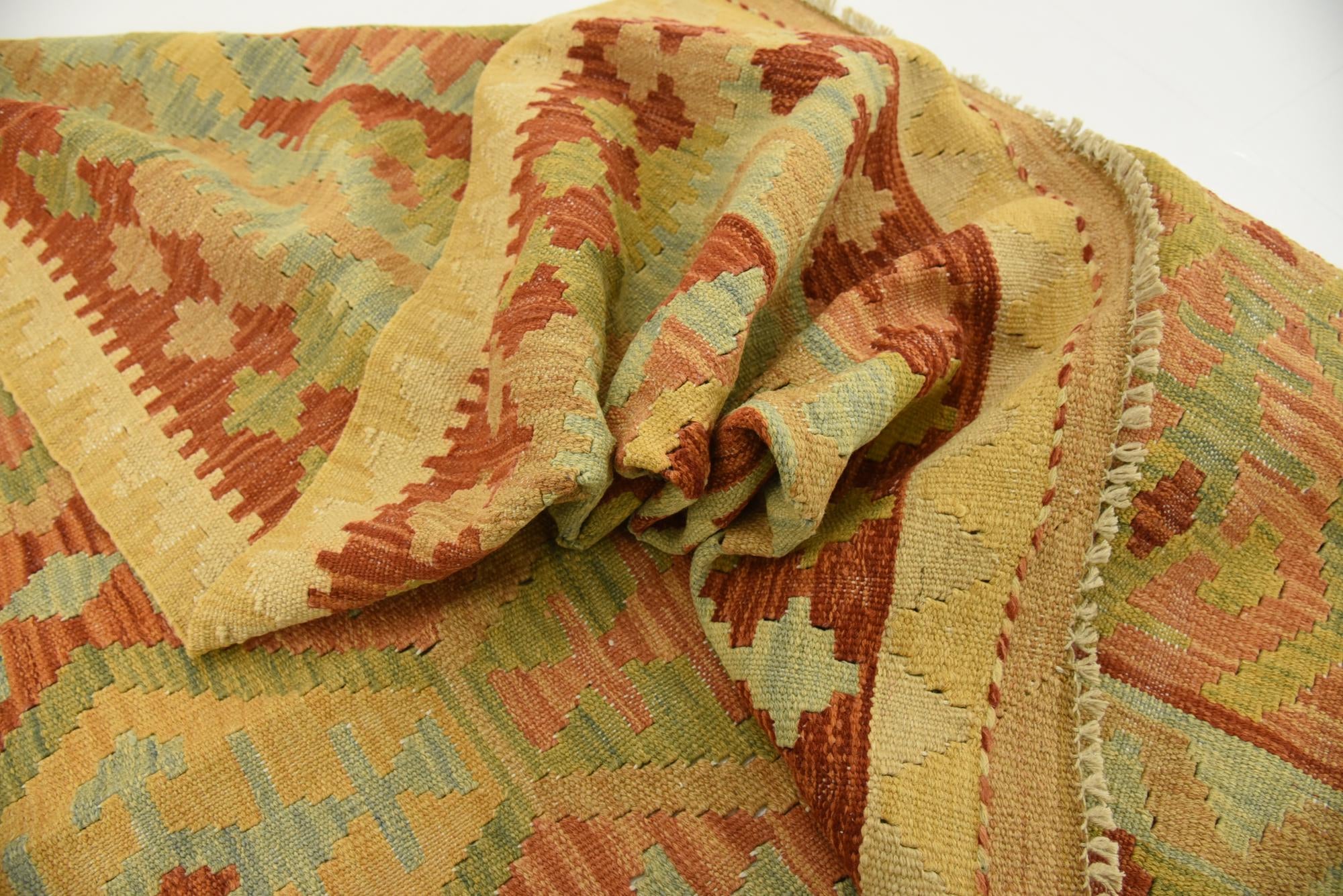 3' 11 x 6' 2 Hand Woven Kilim Waziri Wool Rug