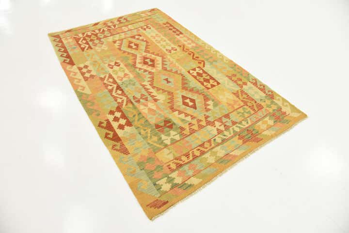 3' 11 x 6' 3 Hand Woven Kilim Waziri Wool Rug