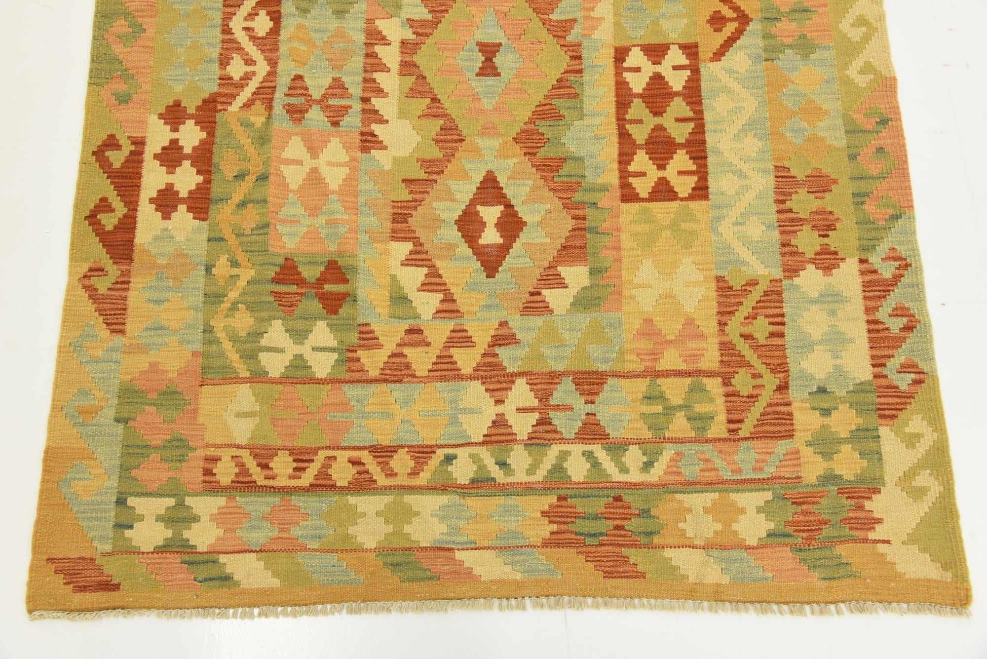 3' 11 x 6' 3 Hand Woven Kilim Waziri Wool Rug