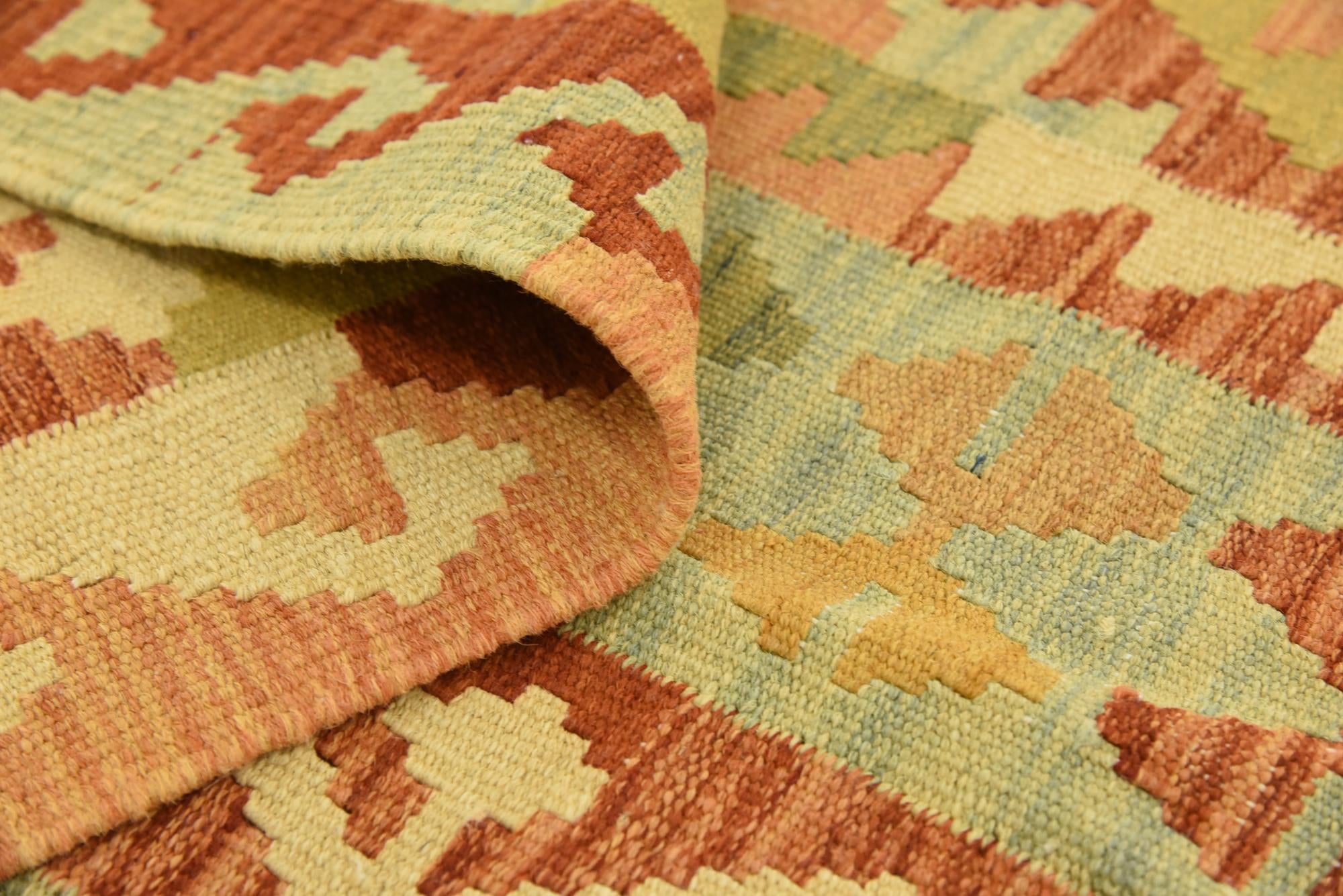 3' 11 x 6' 3 Hand Woven Kilim Waziri Wool Rug