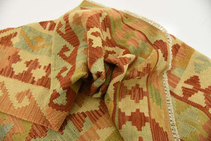 3' 11 x 6' 3 Hand Woven Kilim Waziri Wool Rug