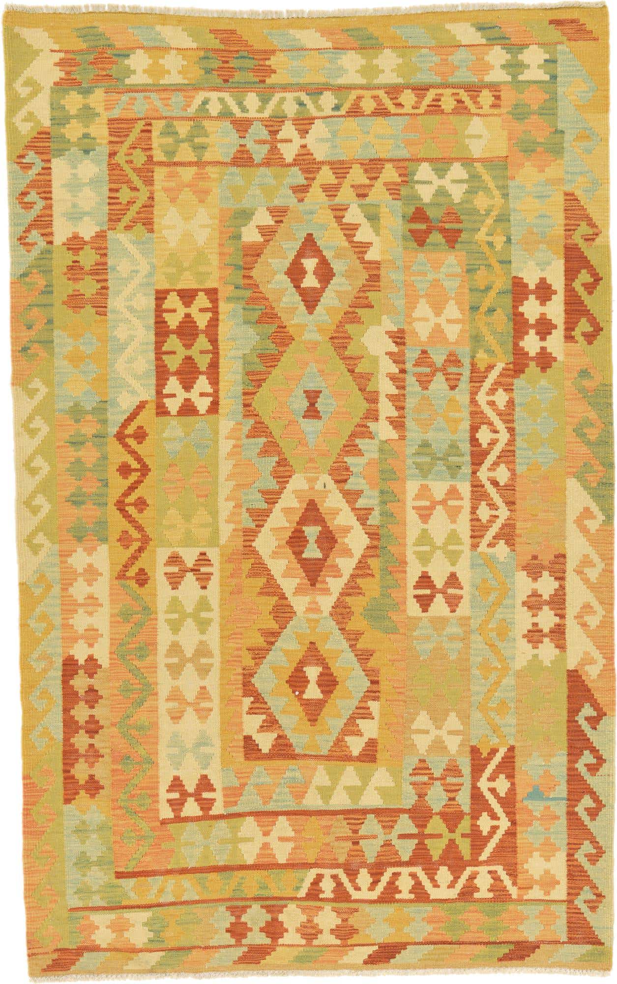 3' 11 x 6' 3 Hand Woven Kilim Waziri Wool Rug