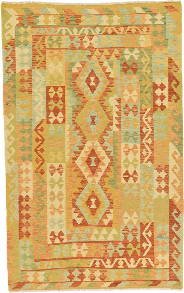 3' 11 x 6' 3 Hand Woven Kilim Waziri Wool Rug