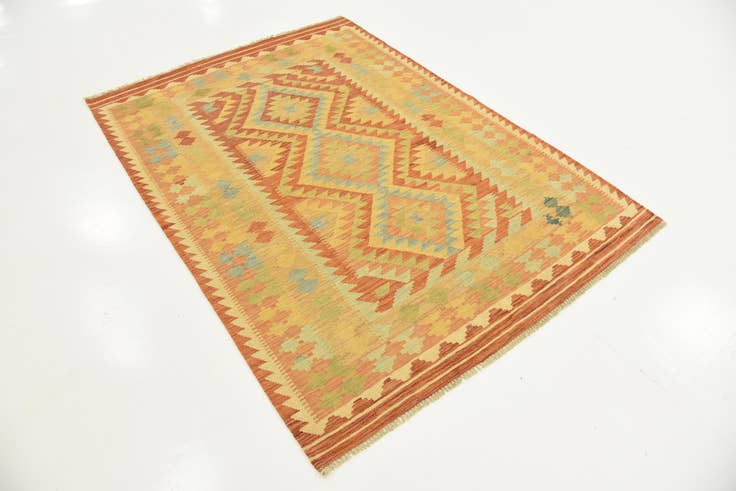 Detail image of 4' 2 x 5' 9 Hand Woven Kilim Waziri Wool Rug