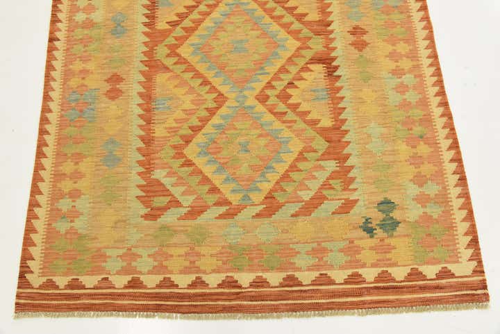4' 2 x 5' 9 Hand Woven Kilim Waziri Wool Rug