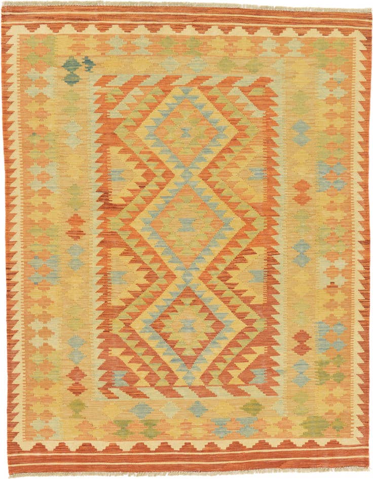 Detail image of 4' 2 x 5' 9 Hand Woven Kilim Waziri Wool Rug