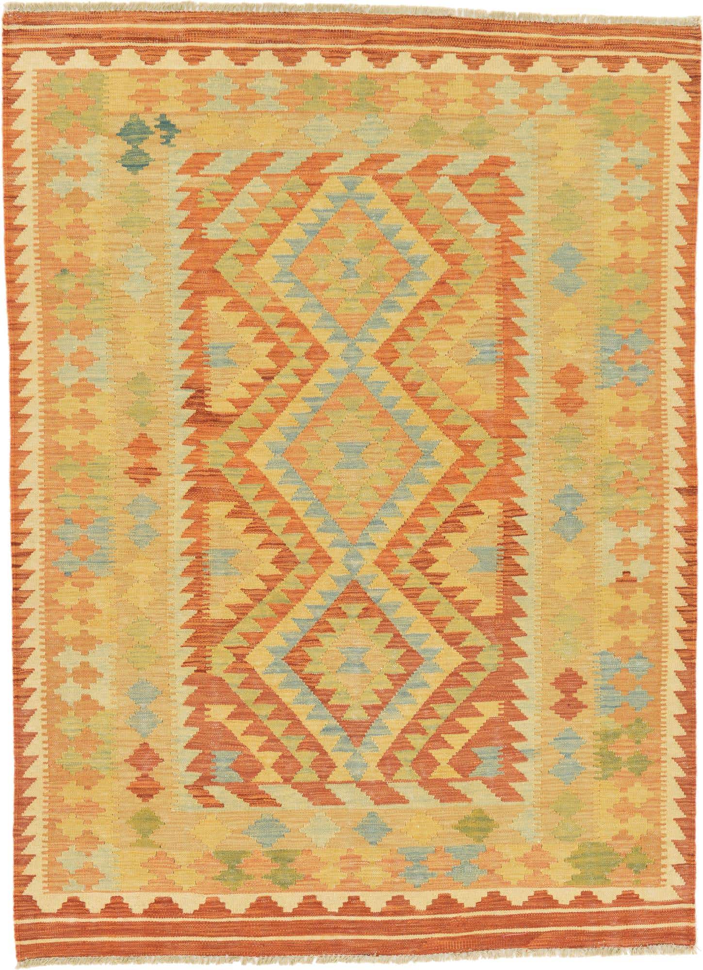 4' 2 x 5' 9 Hand Woven Kilim Waziri Wool Rug
