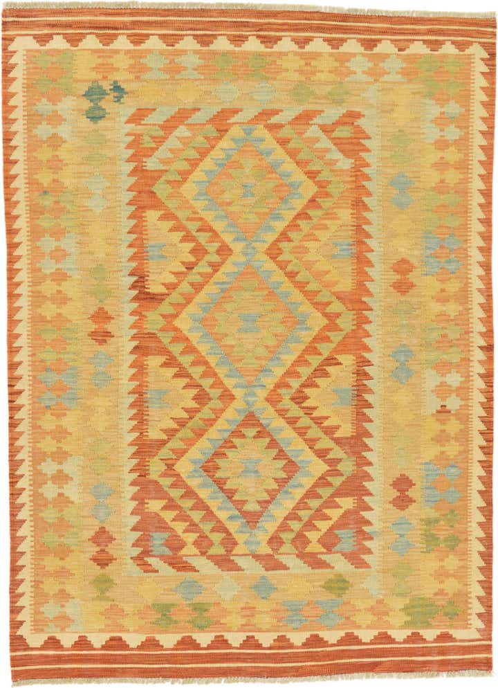 4' 2 x 5' 9 Hand Woven Kilim Waziri Wool Rug